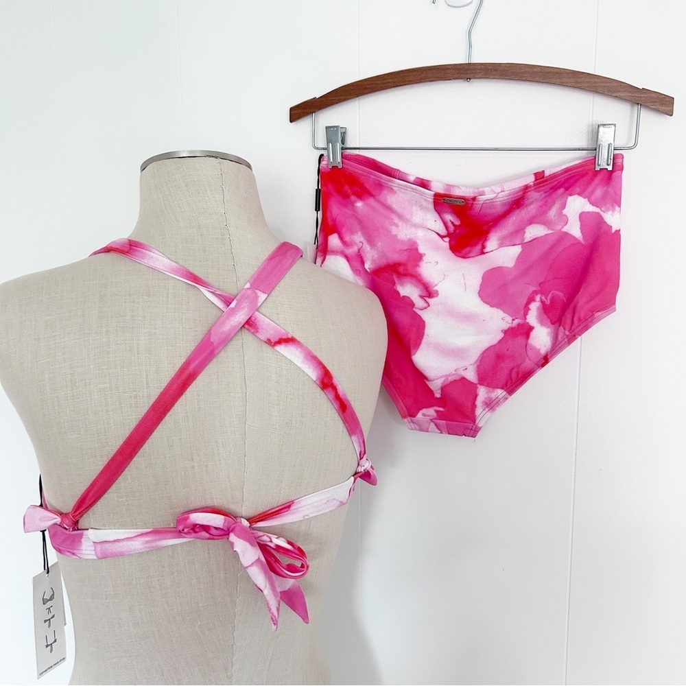Calvin Klein Pleated Floral Underwire Bikini Top and High Waisted Bottom XS NWT - Picture 4 of 9